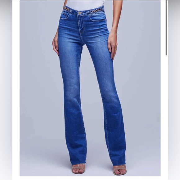 L'AGENCE Ruth High Rise Straight Gold Chain Jeans in Century - Picture 3 of 9